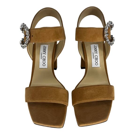 Jimmy Choo Maysa 85 Leather Mules in Caramel Crystal - Picture 10 of 15